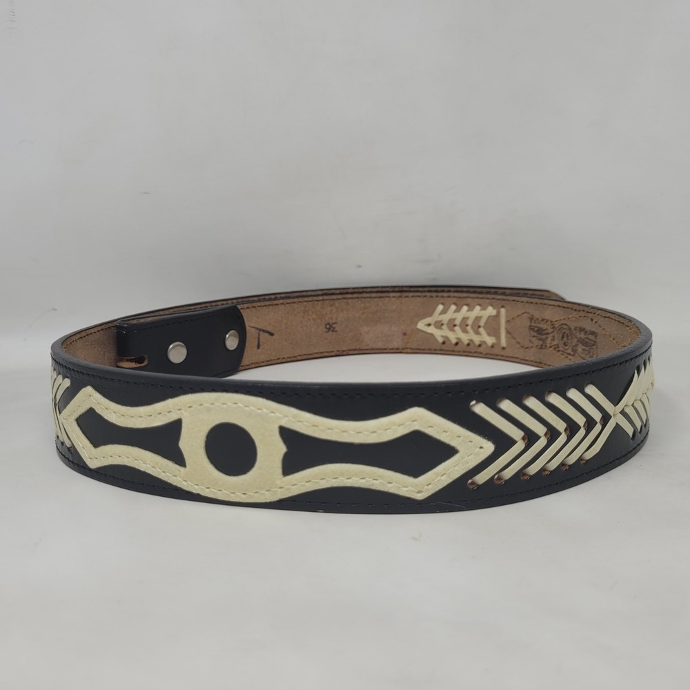 Circle Y of Yoakum Belt 36 Black Leather Western Whipstitch Inlay Cowboy Rodeo
